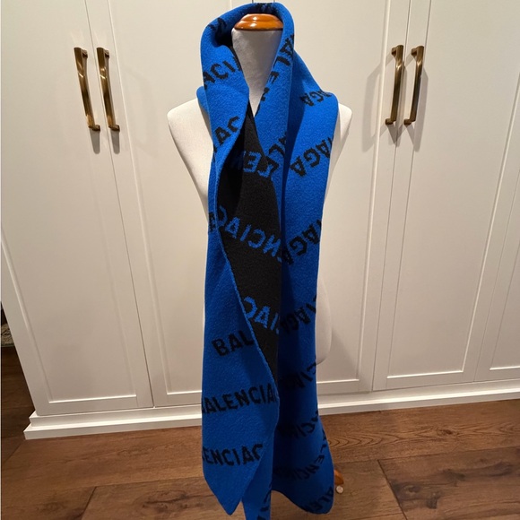 Balenciaga Blue and Black Logo Scarf